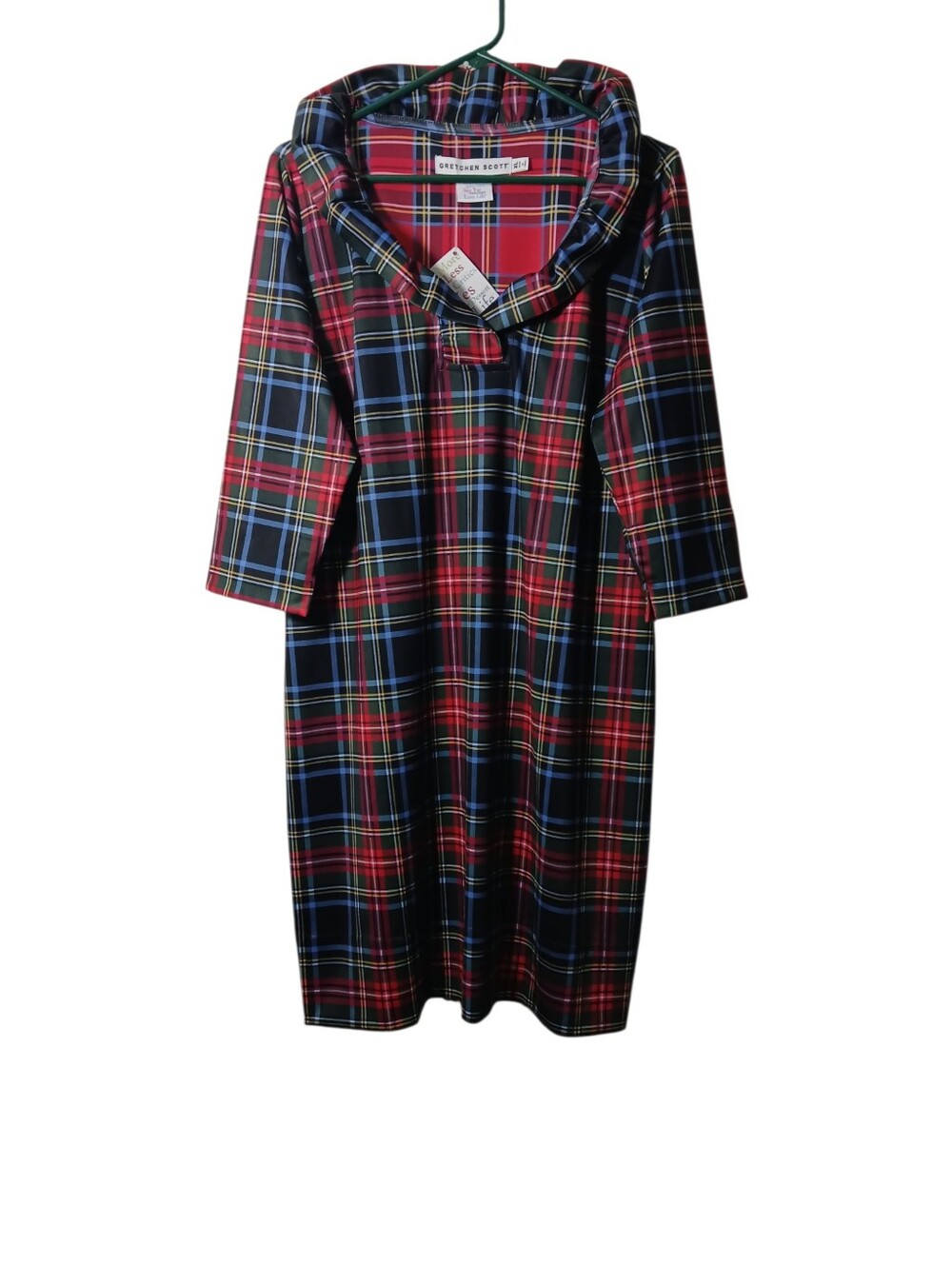 Gretchen Scott Duke Of York Tartan Plaid Ruffle Neck Size XL